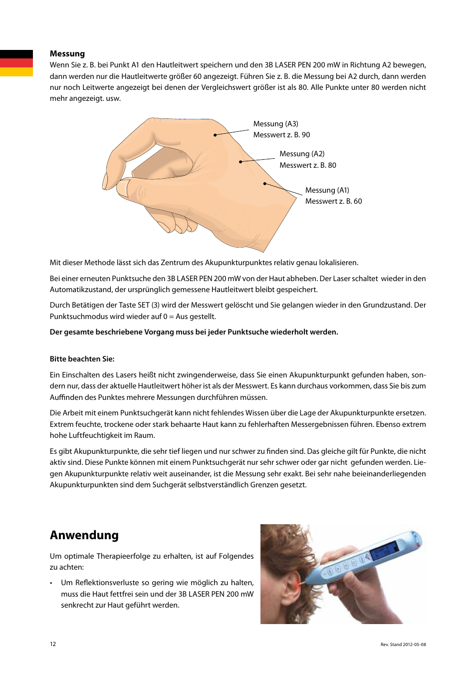 Anwendung | 3B Scientific Light Therapy__3B Laser Pen 200 mW, 808 nm; infrared User Manual | Page 12 / 74