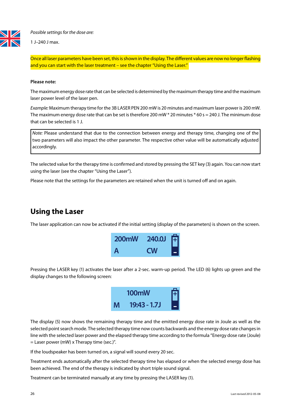 Using the laser | 3B Scientific Light Therapy__3B Laser Pen 200 mW, 808 nm; infrared User Manual | Page 26 / 74