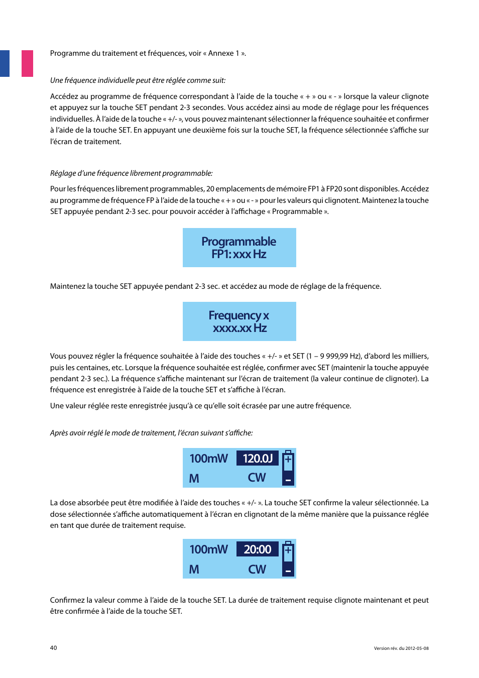 Programmable fp1: xxx hz | 3B Scientific Light Therapy__3B Laser Pen 200 mW, 808 nm; infrared User Manual | Page 40 / 74