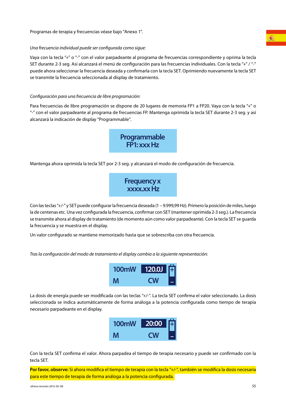 Programmable fp1: xxx hz | 3B Scientific Light Therapy__3B Laser Pen 200 mW, 808 nm; infrared User Manual | Page 55 / 74