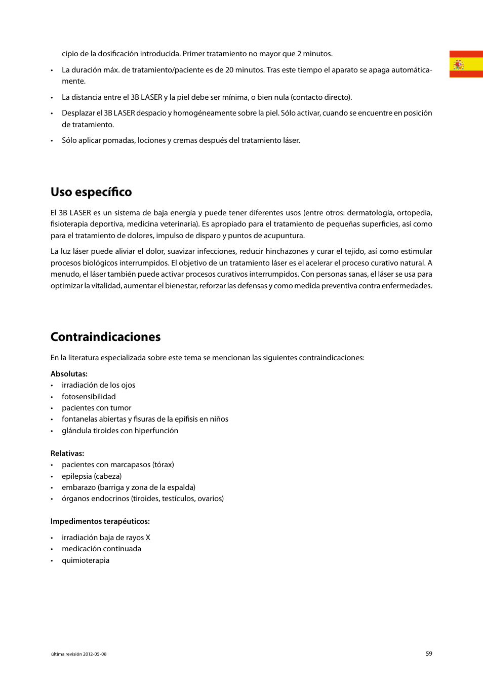 Uso específico, Contraindicaciones | 3B Scientific Light Therapy__3B Laser Pen 200 mW, 808 nm; infrared User Manual | Page 59 / 74