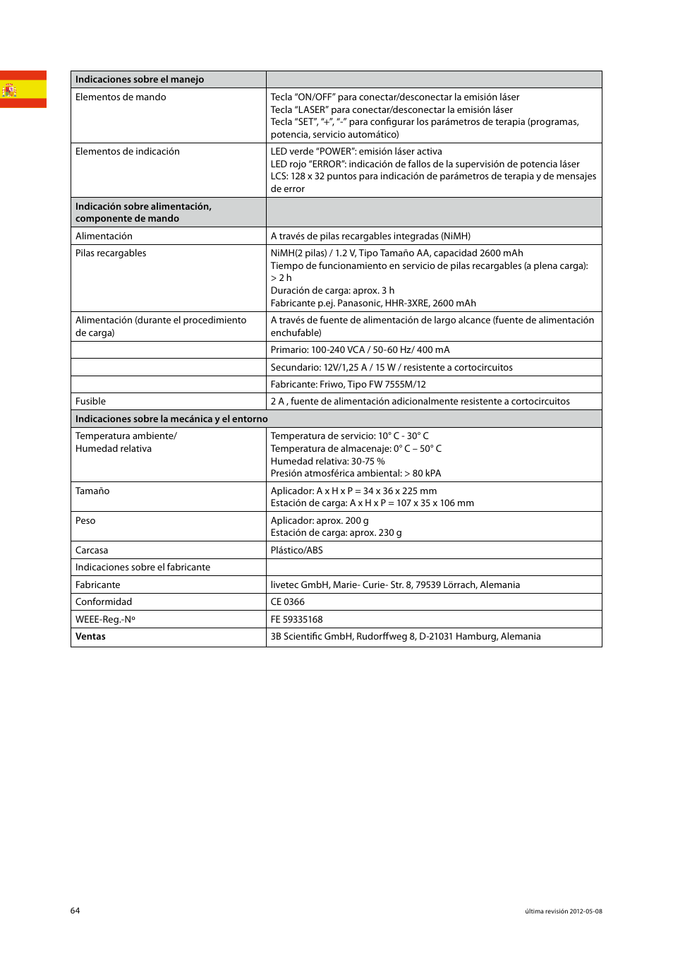 3B Scientific Light Therapy__3B Laser Pen 200 mW, 808 nm; infrared User Manual | Page 64 / 74