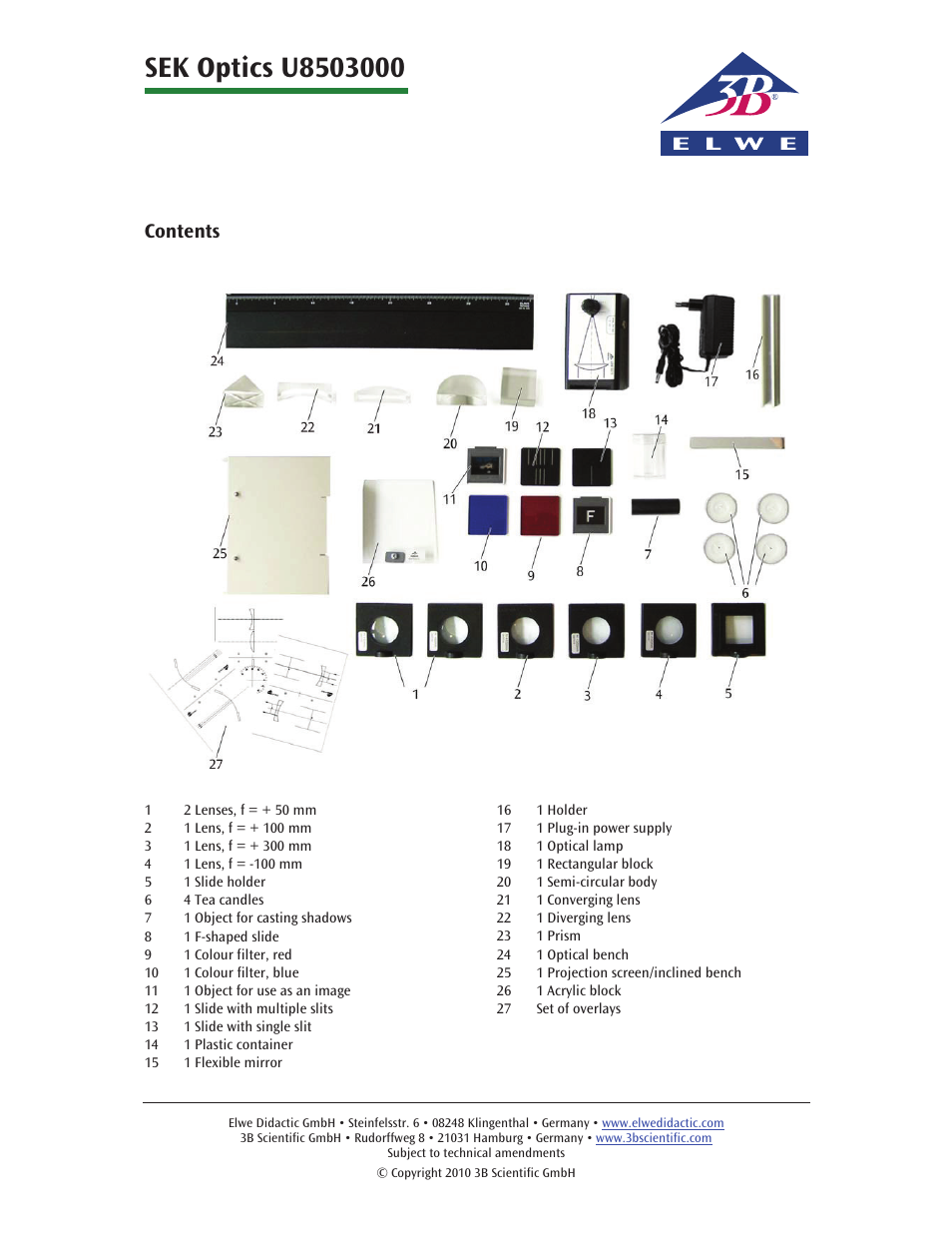 3B Scientific Advanced Optics Kit (115 V, 50__60 Hz) User Manual | 3 pages