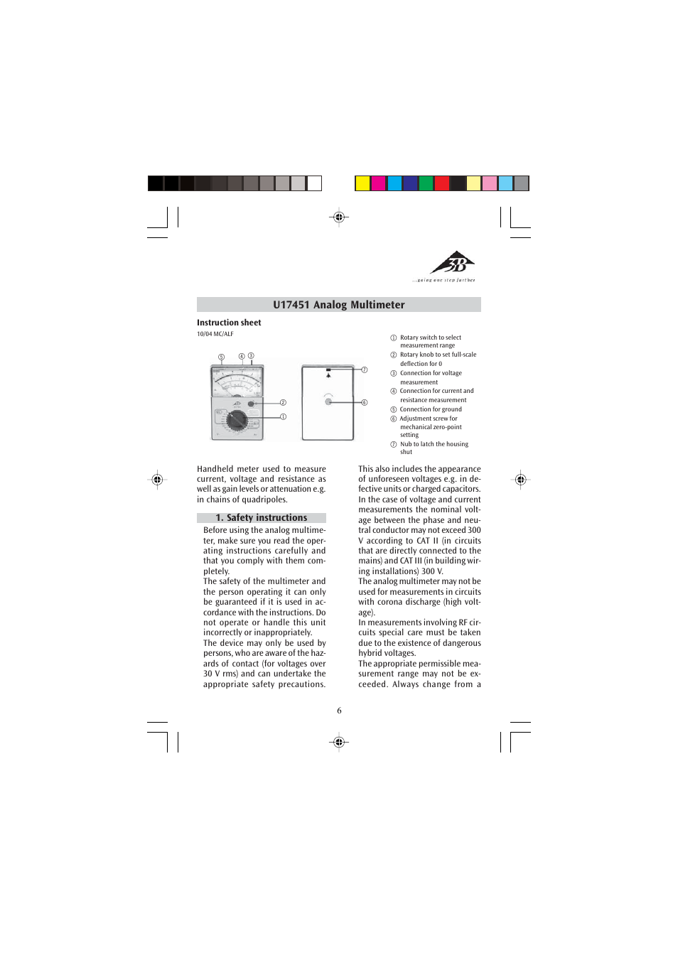 3B Scientific Analog Multimeter AM51 User Manual | 5 pages