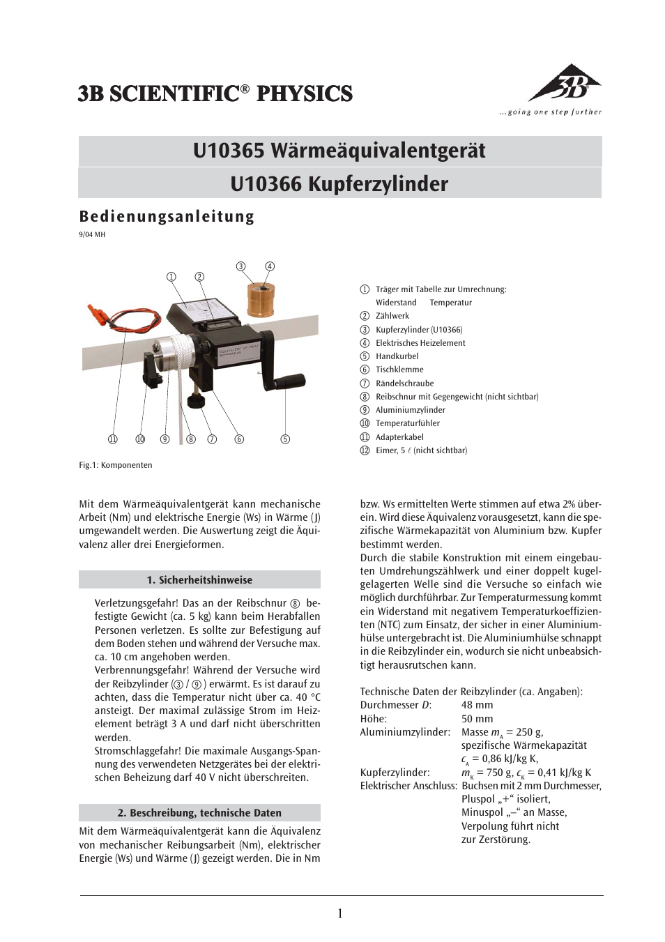 3B Scientific Heat Equivalent Apparatus User Manual | 24 pages