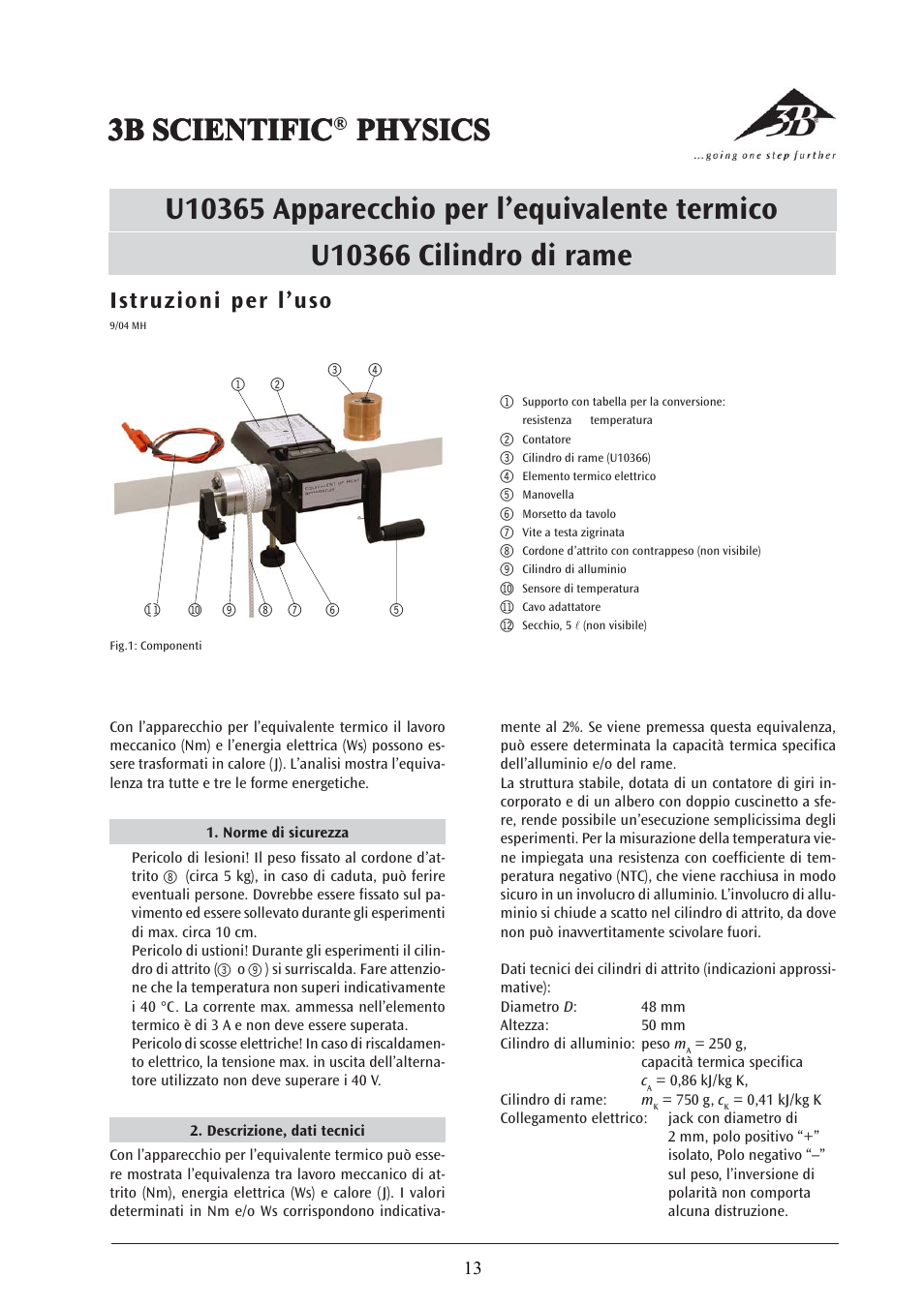 3b scientific, Istruzioni per l’uso | 3B Scientific Heat Equivalent Apparatus User Manual | Page 13 / 24