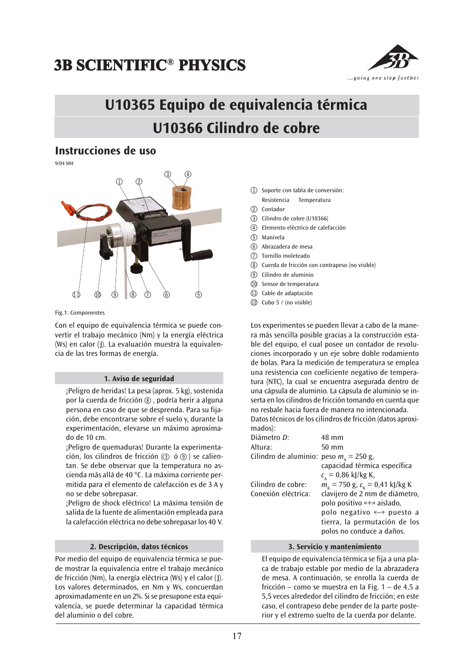 3b scientific, Instrucciones de uso | 3B Scientific Heat Equivalent Apparatus User Manual | Page 17 / 24