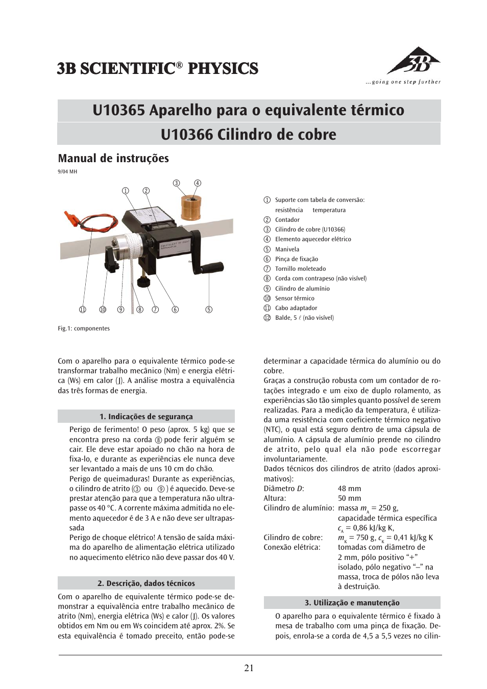 3b scientific, Manual de instruções | 3B Scientific Heat Equivalent Apparatus User Manual | Page 21 / 24