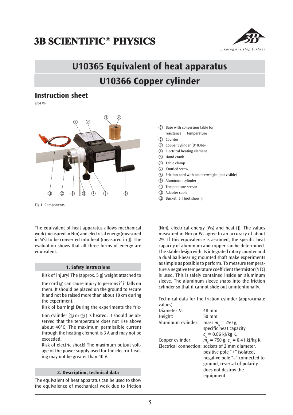 3b scientific, Instruction sheet | 3B Scientific Heat Equivalent Apparatus User Manual | Page 5 / 24