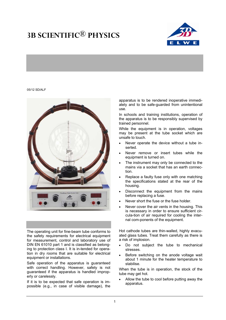 3B Scientific Fine Beam Tube T User Manual | 6 pages