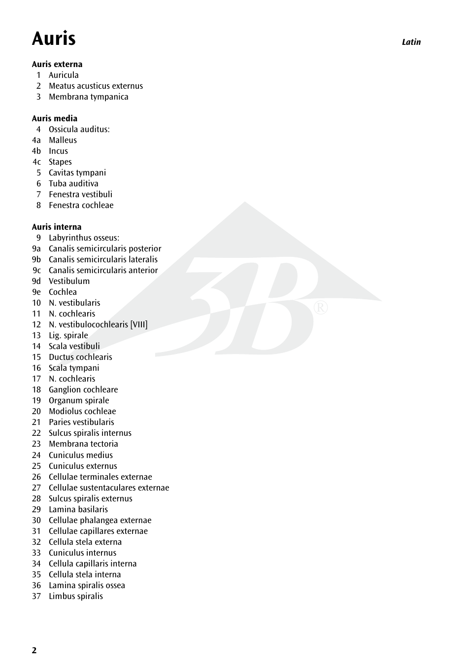 Auris | 3B Scientific Human Ear Chart User Manual | Page 2 / 16