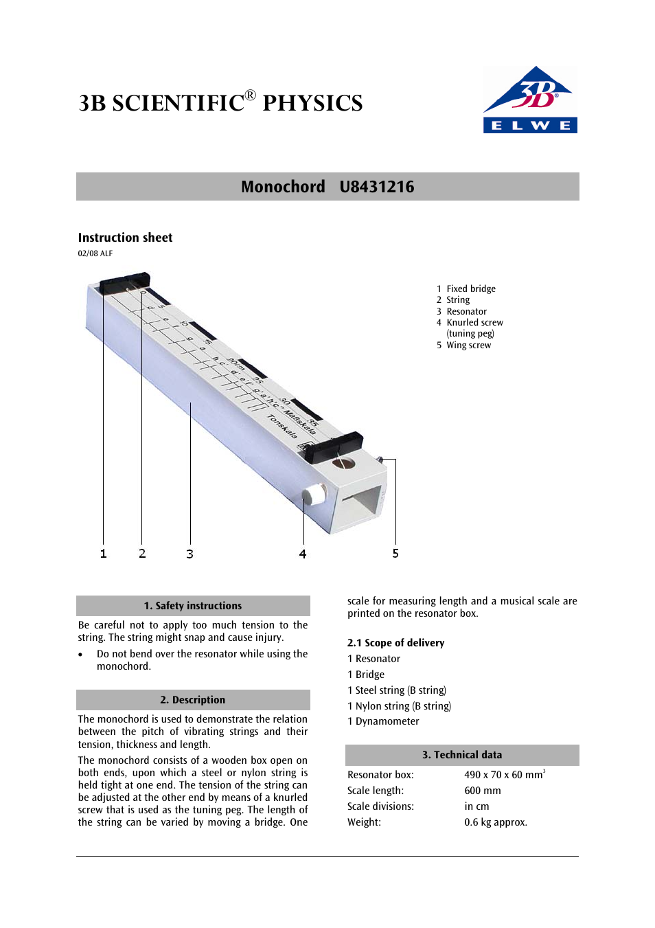 3B Scientific Monochord User Manual | 2 pages