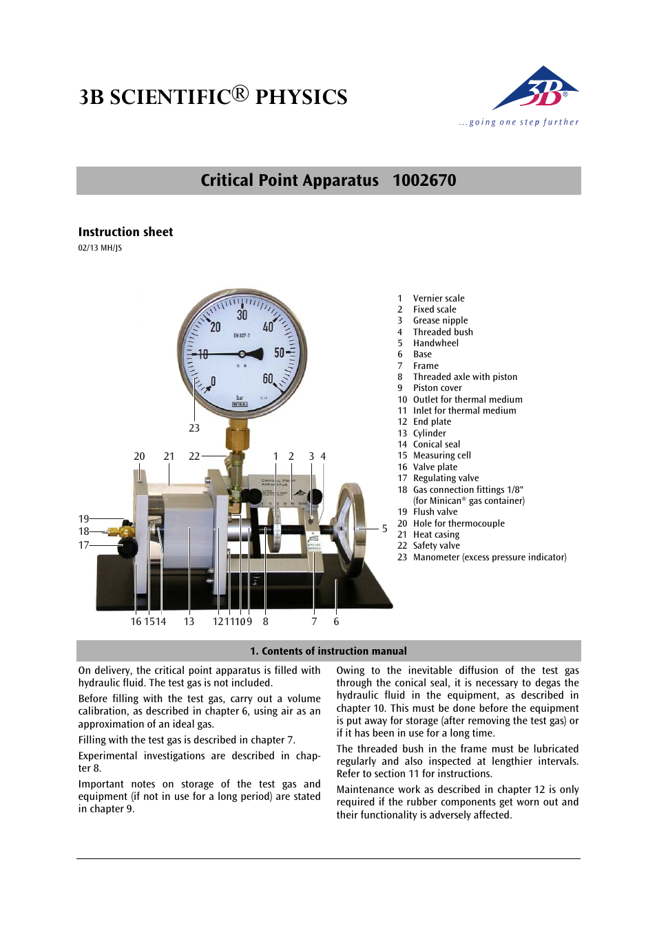 3B Scientific Critical Point Apparatus User Manual | 14 pages