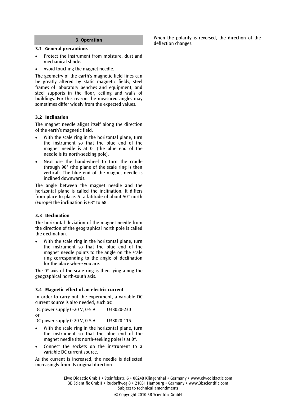 3B Scientific Inclination and Declination Instrument User Manual | Page 2 / 2