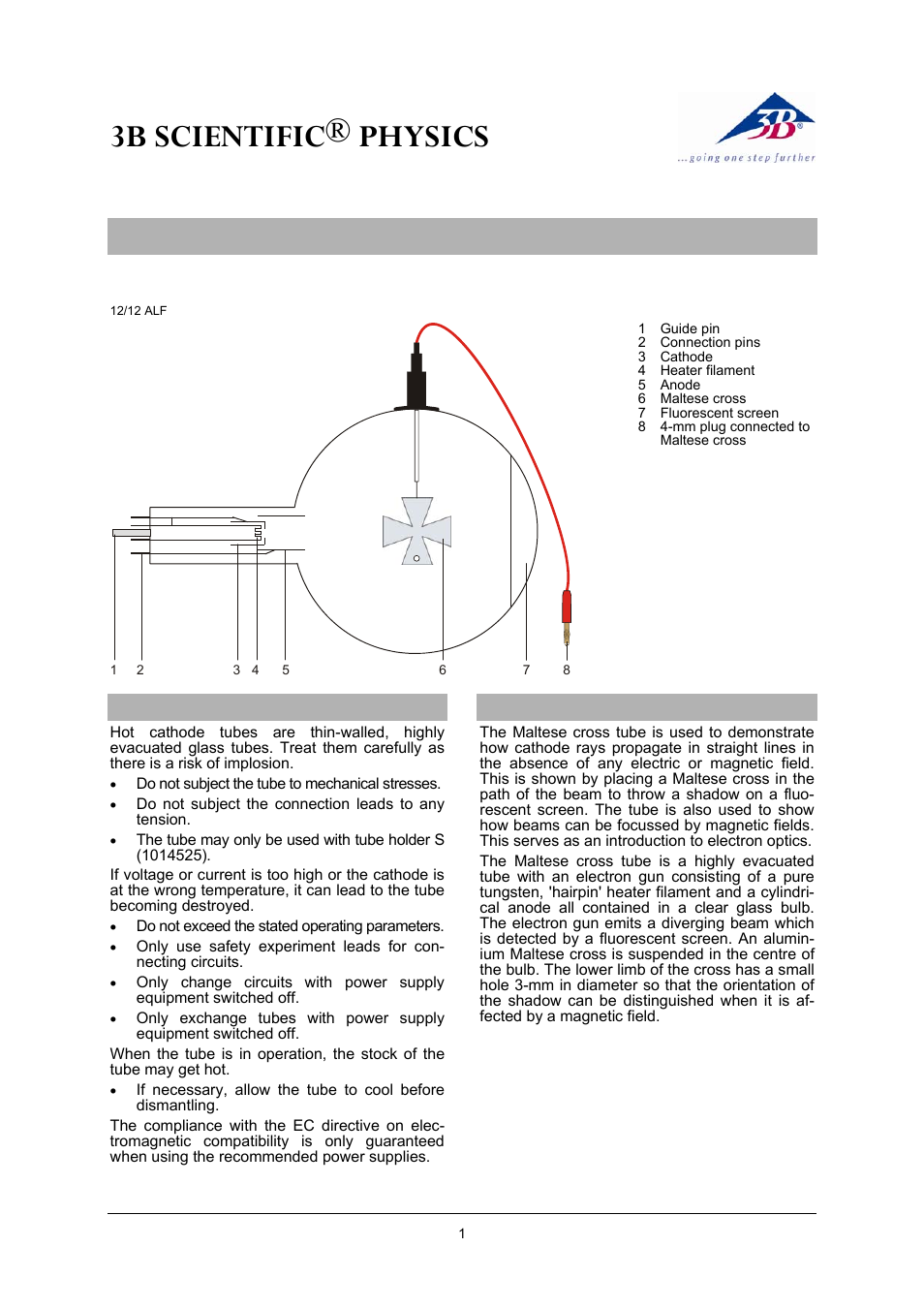 3B Scientific Teltron Maltese Cross Tube S User Manual | 4 pages