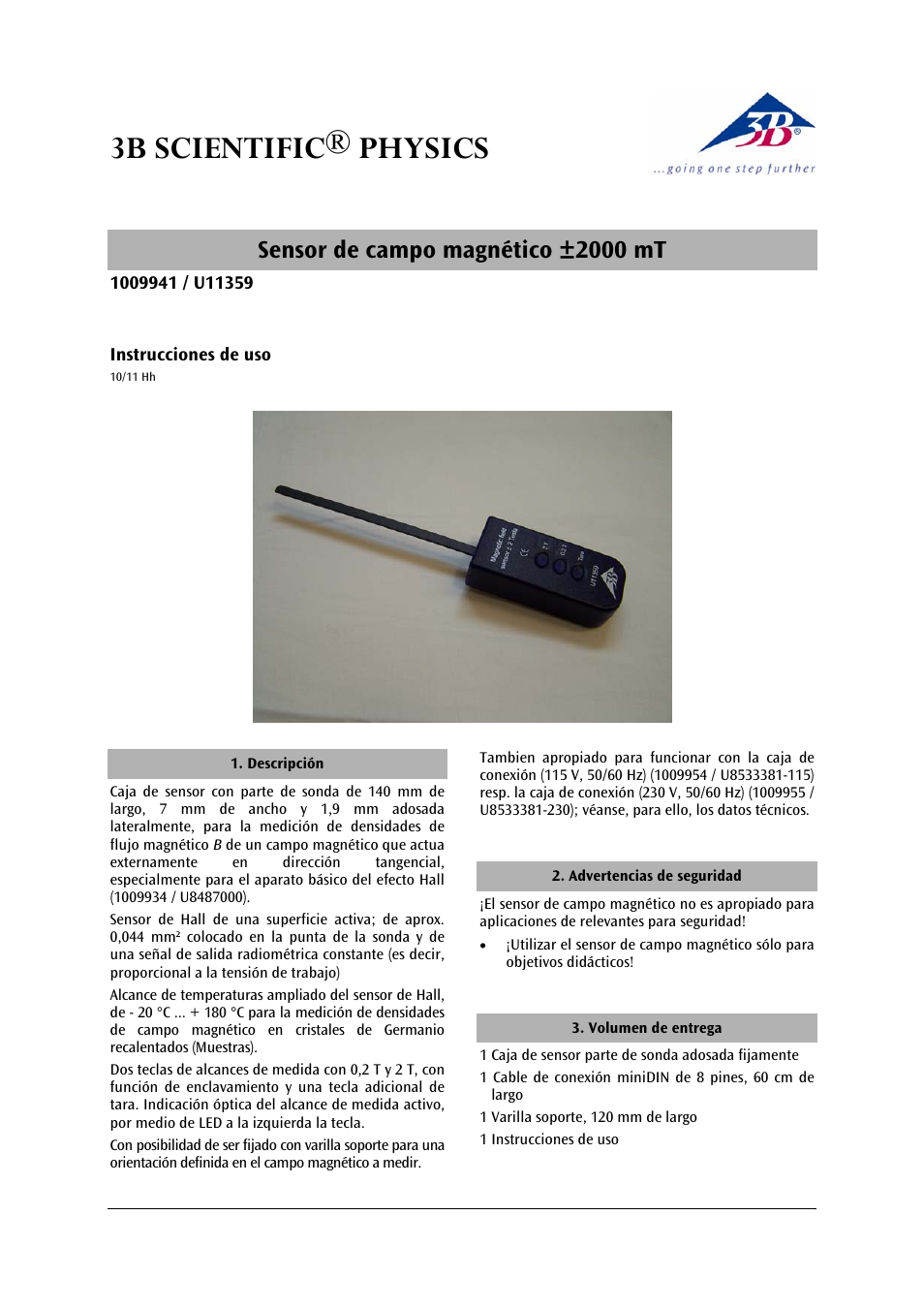 3b scientific® physics, Sensor de campo magnético ±2000 mt | 3B Scientific Magnetic Field Sensor ±2000 mT User Manual | Page 17 / 24