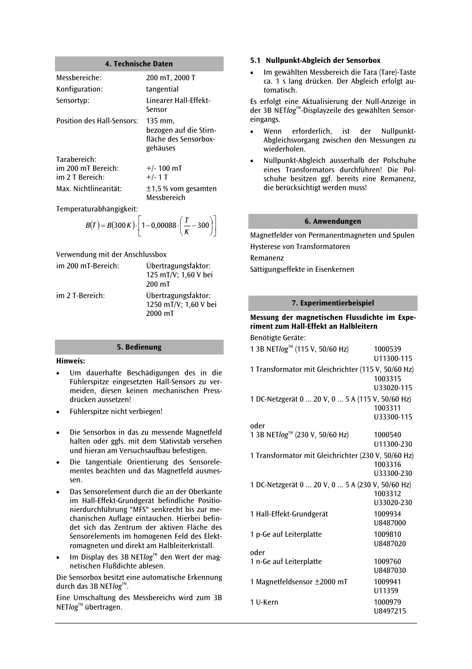 3B Scientific Magnetic Field Sensor ±2000 mT User Manual | Page 2 / 24