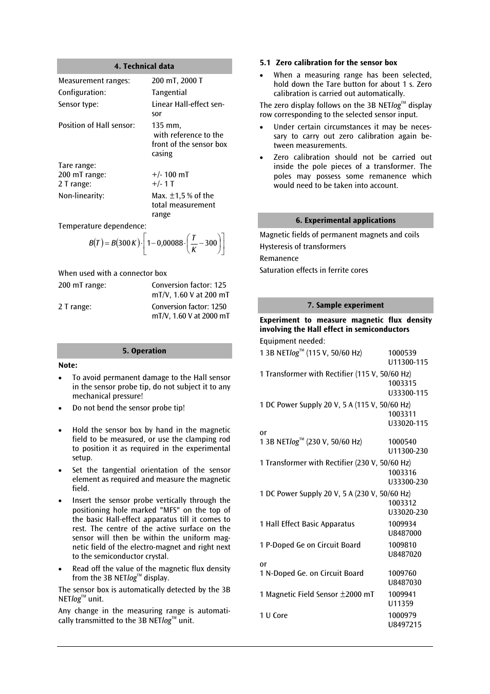 3B Scientific Magnetic Field Sensor ±2000 mT User Manual | Page 6 / 24