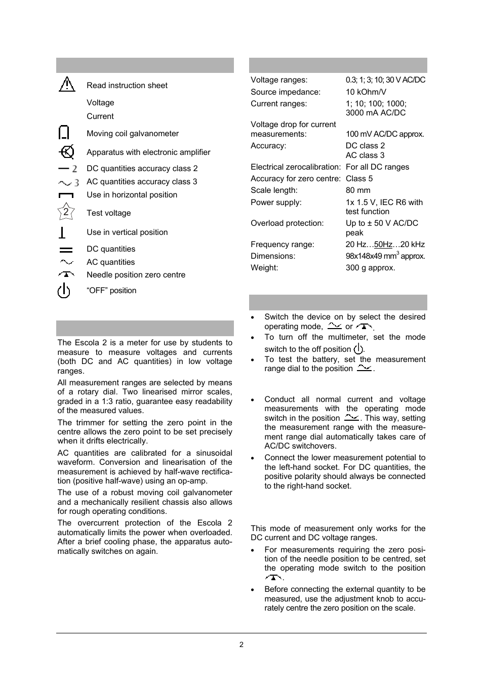 3B Scientific Multimeter ESCOLA2 User Manual | Page 2 / 4