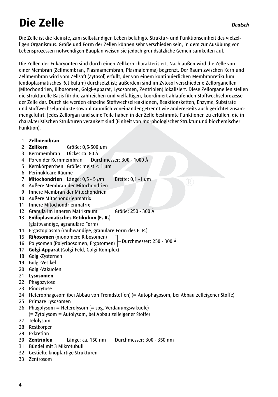 Die zelle | 3B Scientific Human Cell Structure Chart User Manual | Page 4 / 16
