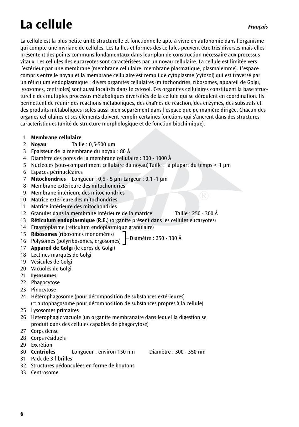La cellule | 3B Scientific Human Cell Structure Chart User Manual | Page 6 / 16