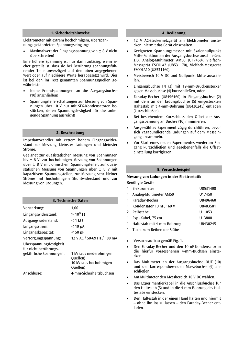 3B Scientific Electrometer (115 V, 50__60 Hz) User Manual | Page 2 / 24