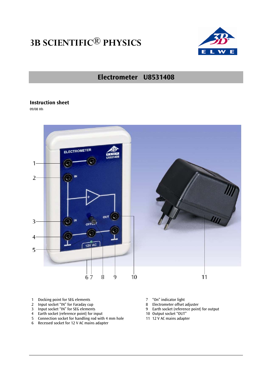 3b scientific® physics | 3B Scientific Electrometer (115 V, 50__60 Hz) User Manual | Page 5 / 24