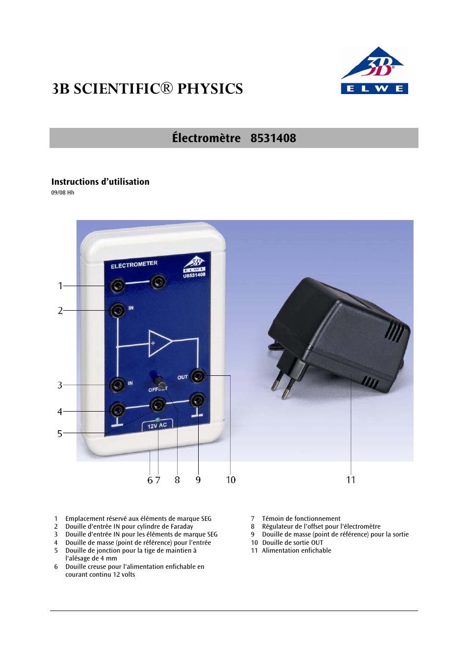 3b scientific® physics | 3B Scientific Electrometer (115 V, 50__60 Hz) User Manual | Page 9 / 24