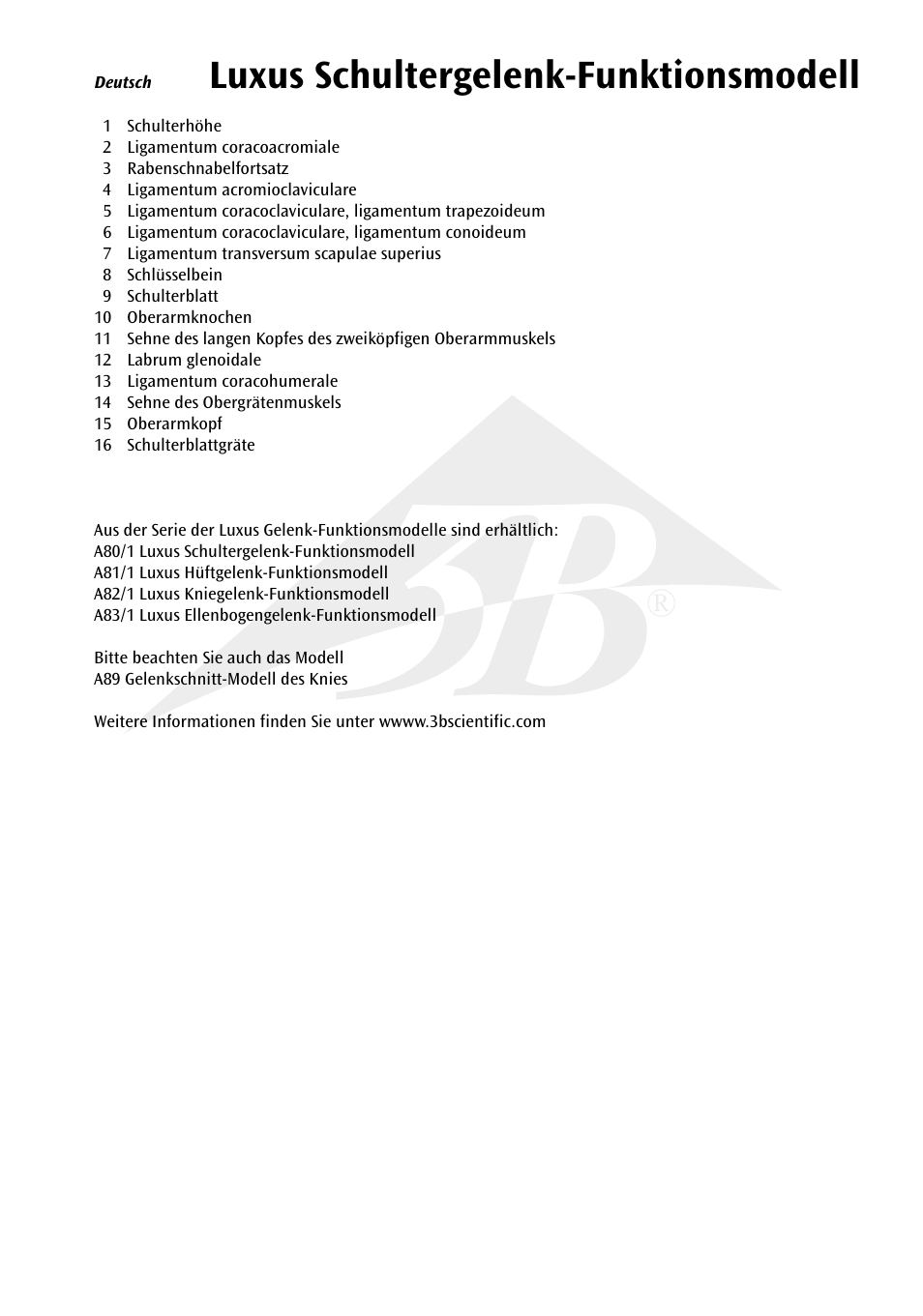 Luxus schultergelenk-funktionsmodell | 3B Scientific Deluxe Functional Shoulder Joint Model User Manual | Page 4 / 13
