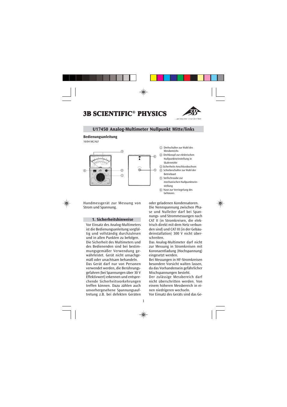 3B Scientific Analog Multimeter AM50 User Manual | 32 pages