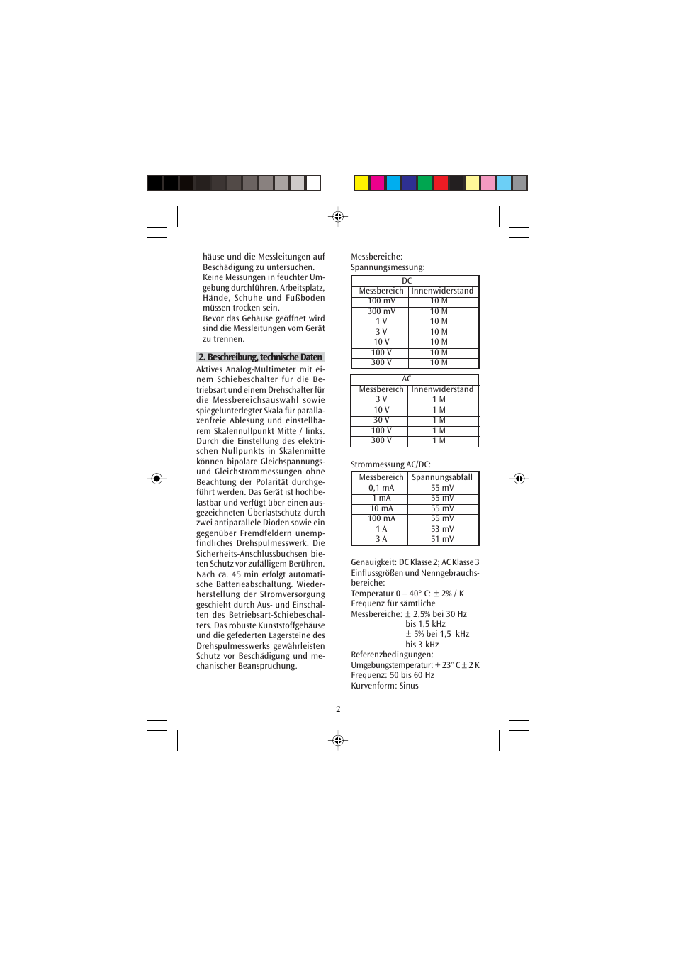3B Scientific Analog Multimeter AM50 User Manual | Page 2 / 32