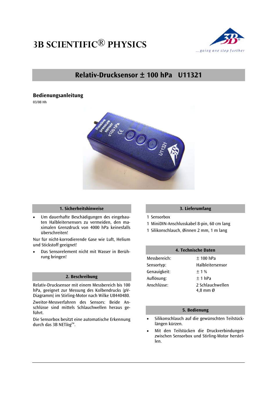 3B Scientific Relative Pressure Sensor, ±100 hPa User Manual | 24 pages