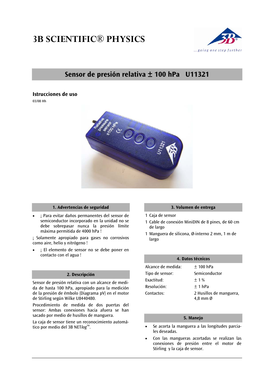 3b scientific® physics | 3B Scientific Relative Pressure Sensor, ±100 hPa User Manual | Page 17 / 24