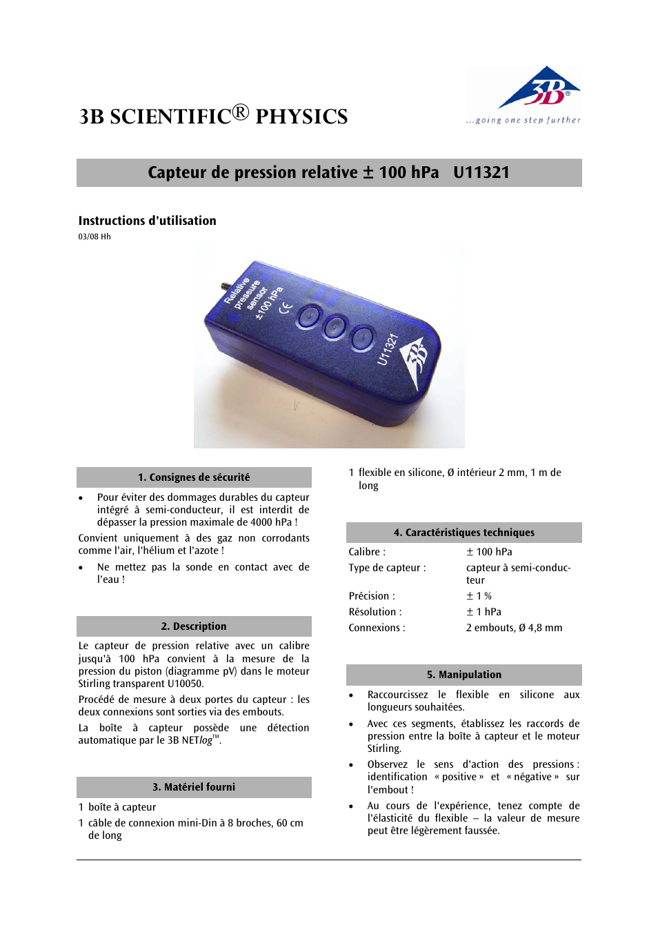 3b scientific® physics | 3B Scientific Relative Pressure Sensor, ±100 hPa User Manual | Page 9 / 24
