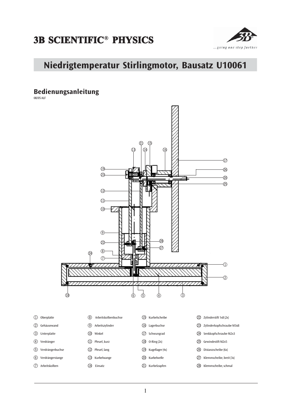 3B Scientific Low Temperature Stirling Engine Kit, Assembly Kit User Manual | 24 pages