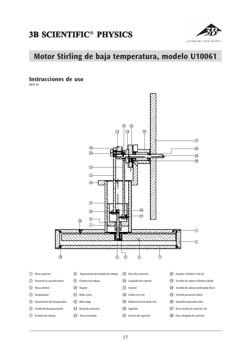 3b scientific, Instrucciones de uso | 3B Scientific Low Temperature Stirling Engine Kit, Assembly Kit User Manual | Page 17 / 24