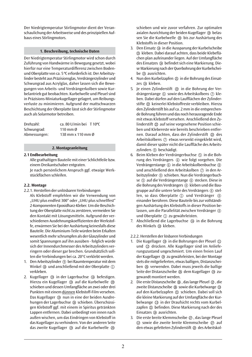 3B Scientific Low Temperature Stirling Engine Kit, Assembly Kit User Manual | Page 2 / 24