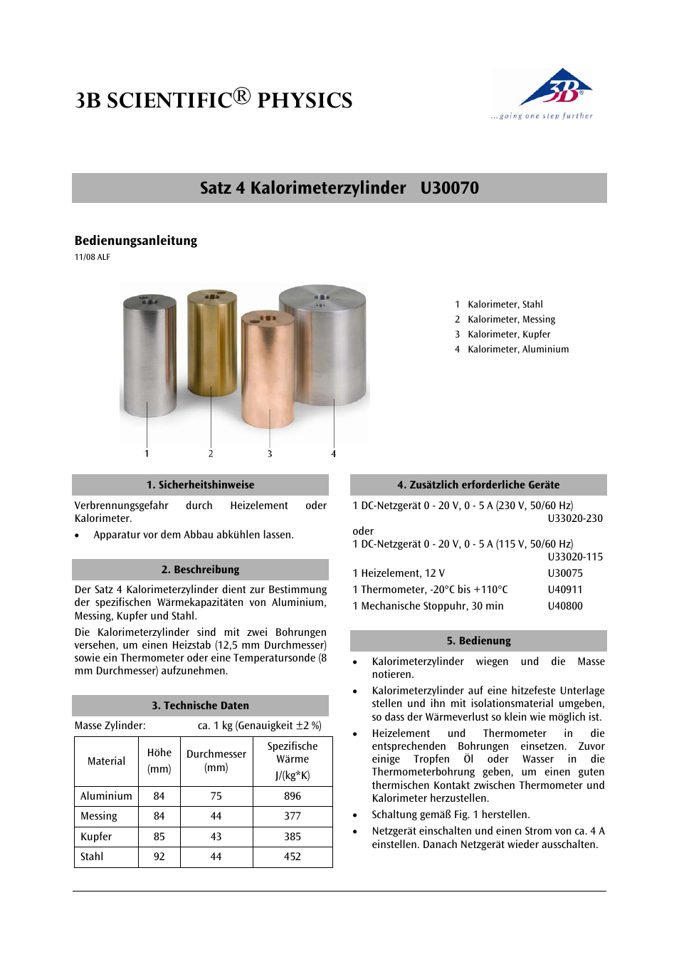 3B Scientific Metal Block Calorimeters User Manual | 12 pages