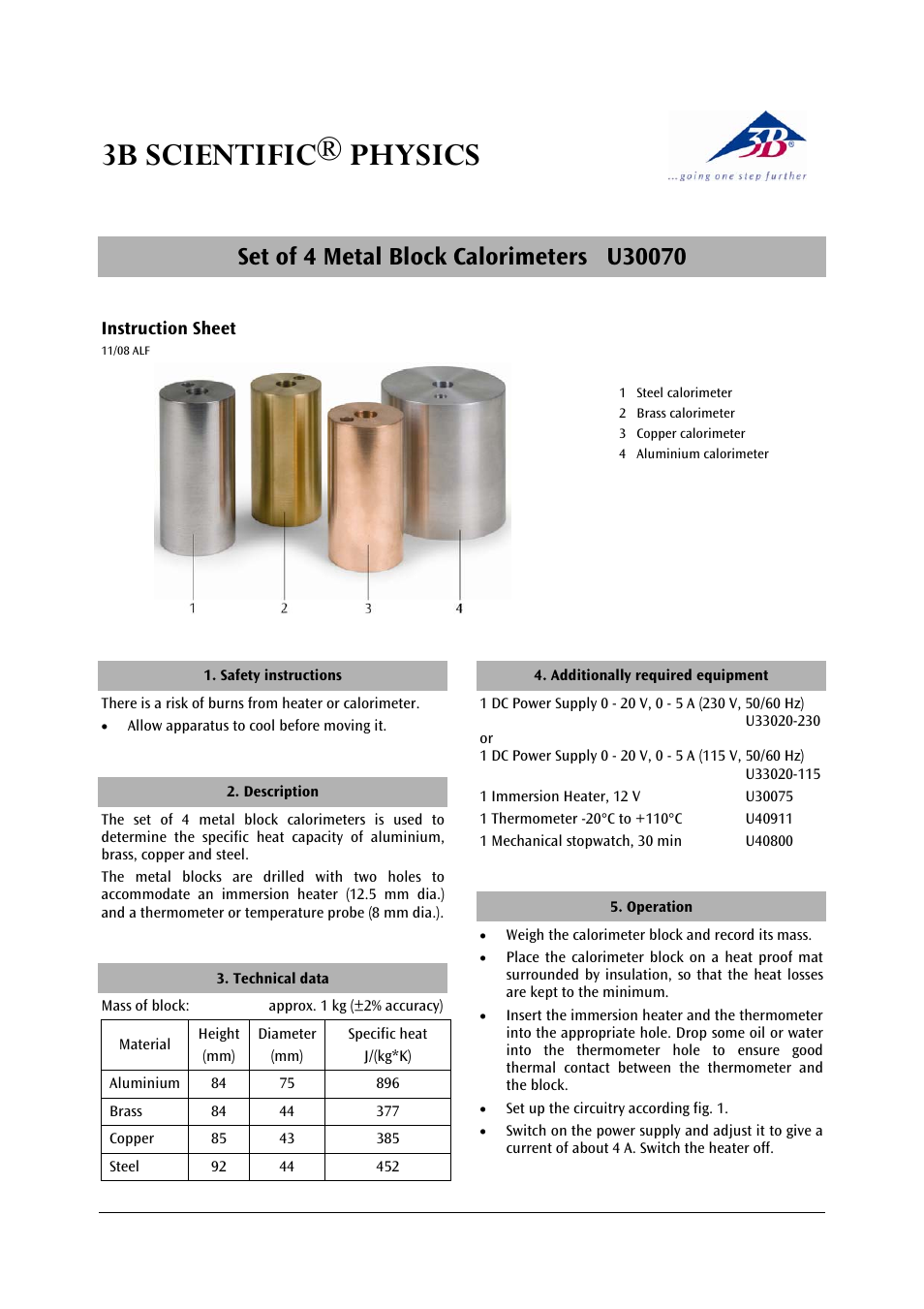 3b scientific® physics | 3B Scientific Metal Block Calorimeters User Manual | Page 3 / 12