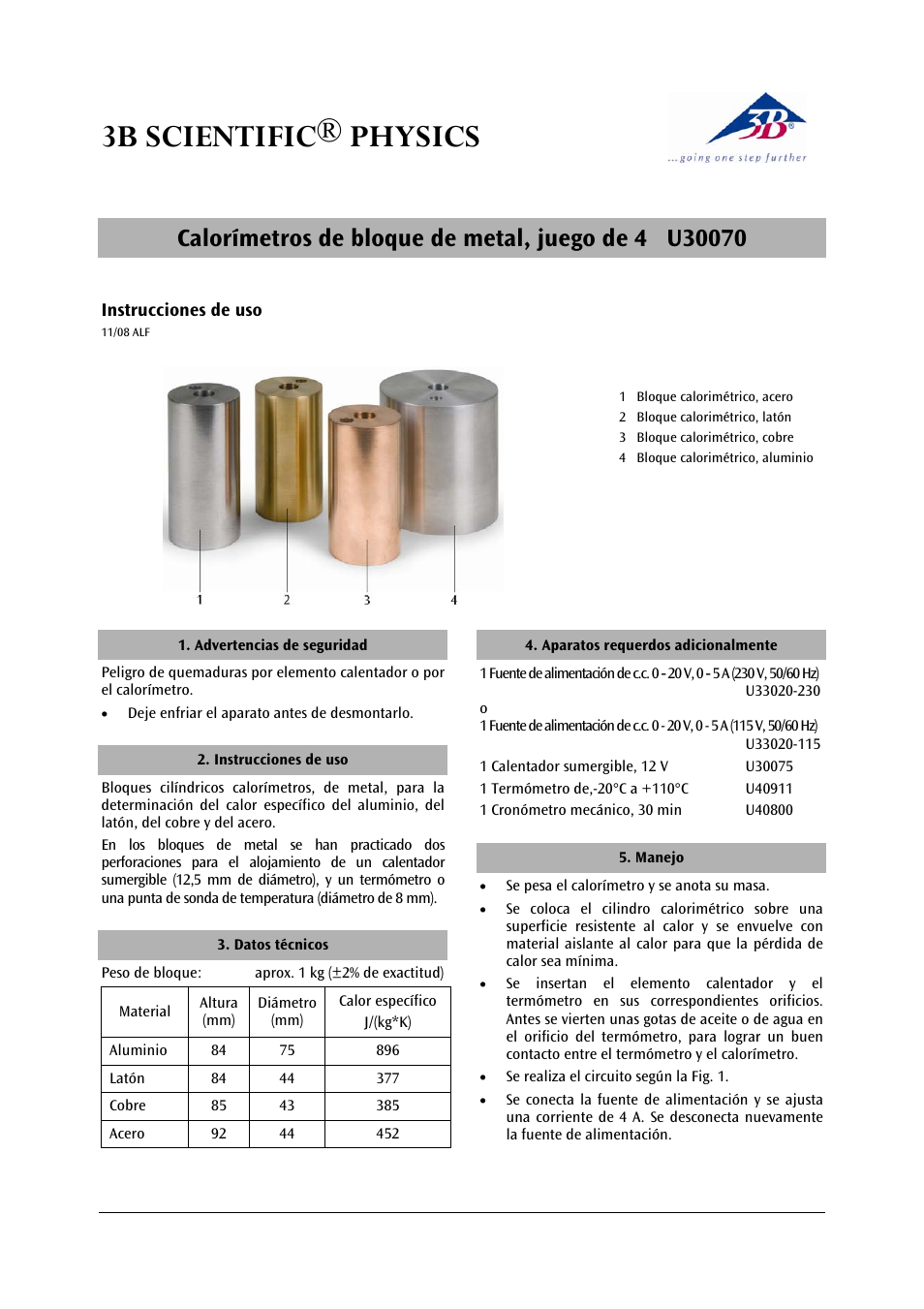 3b scientific® physics | 3B Scientific Metal Block Calorimeters User Manual | Page 9 / 12