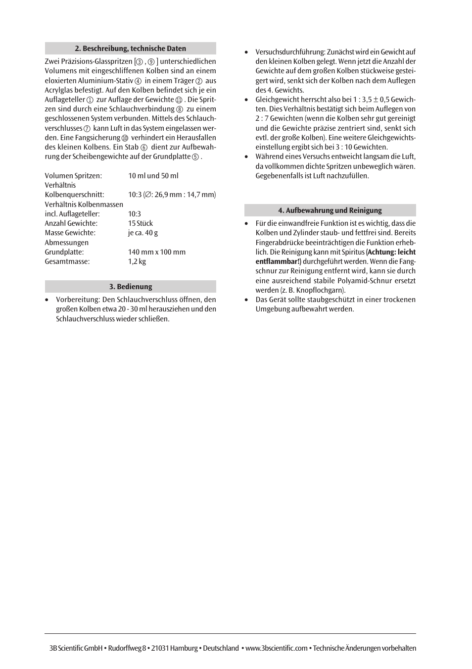 3B Scientific Pressure Balance User Manual | Page 2 / 12