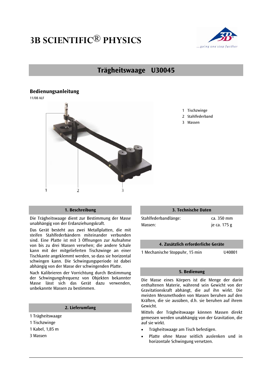 3B Scientific Inertia Balance User Manual | 12 pages