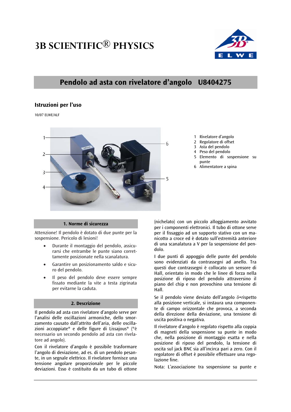 3b scientific® physics | 3B Scientific Pendulum Rod with Angle Sensor, 12V AC (115V,50__60Hz) User Manual | Page 13 / 24