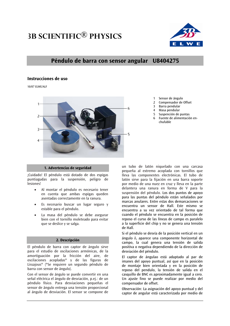 3b scientific® physics | 3B Scientific Pendulum Rod with Angle Sensor, 12V AC (115V,50__60Hz) User Manual | Page 17 / 24