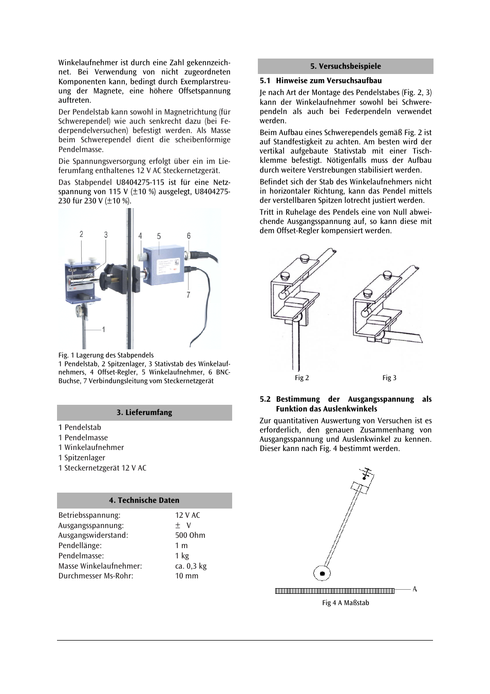 3B Scientific Pendulum Rod with Angle Sensor, 12V AC (115V,50__60Hz) User Manual | Page 2 / 24