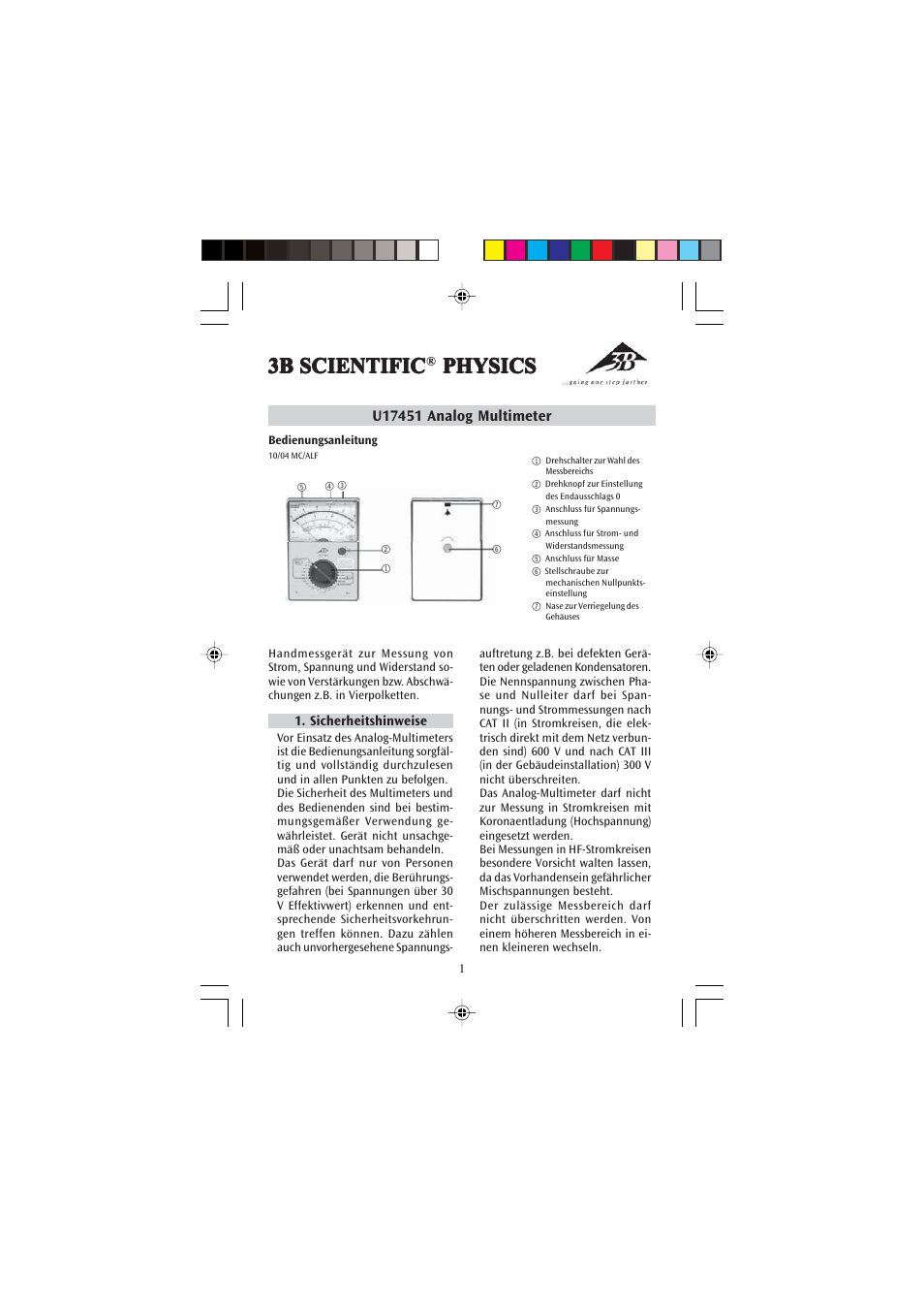 3B Scientific Analog Multimeter AM51 User Manual | 32 pages