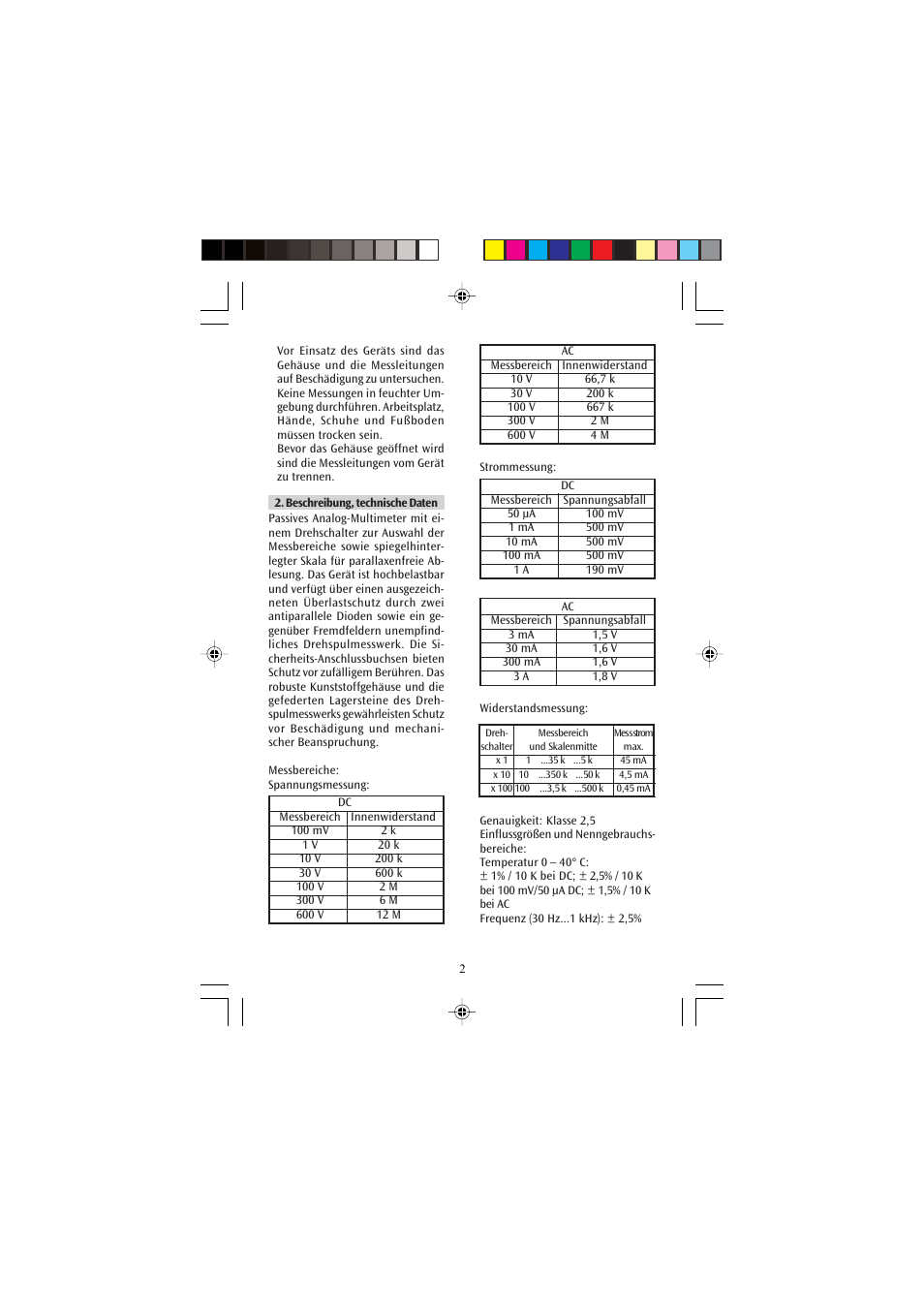 3B Scientific Analog Multimeter AM51 User Manual | Page 2 / 32