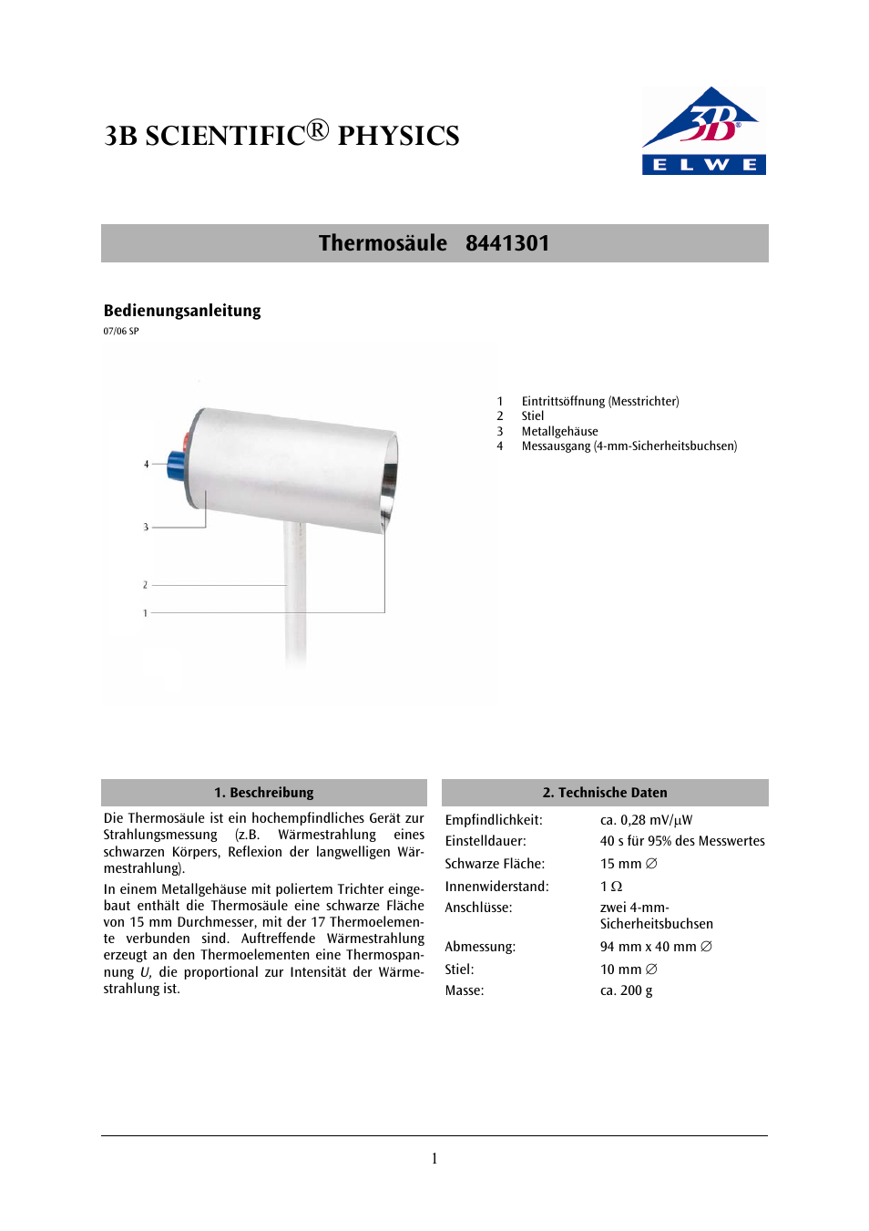 3B Scientific Radiation of Heat__Thermopile User Manual | 12 pages