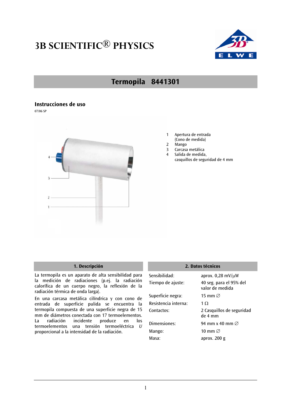3b scientific® physics | 3B Scientific Radiation of Heat__Thermopile User Manual | Page 9 / 12