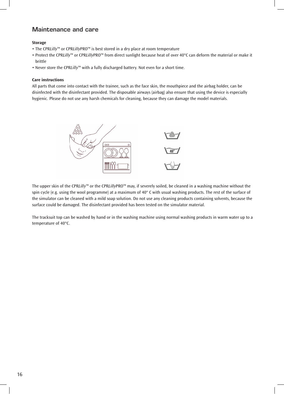 Maintenance and care | 3B Scientific CPR Lilly Pro, dark User Manual | Page 16 / 19